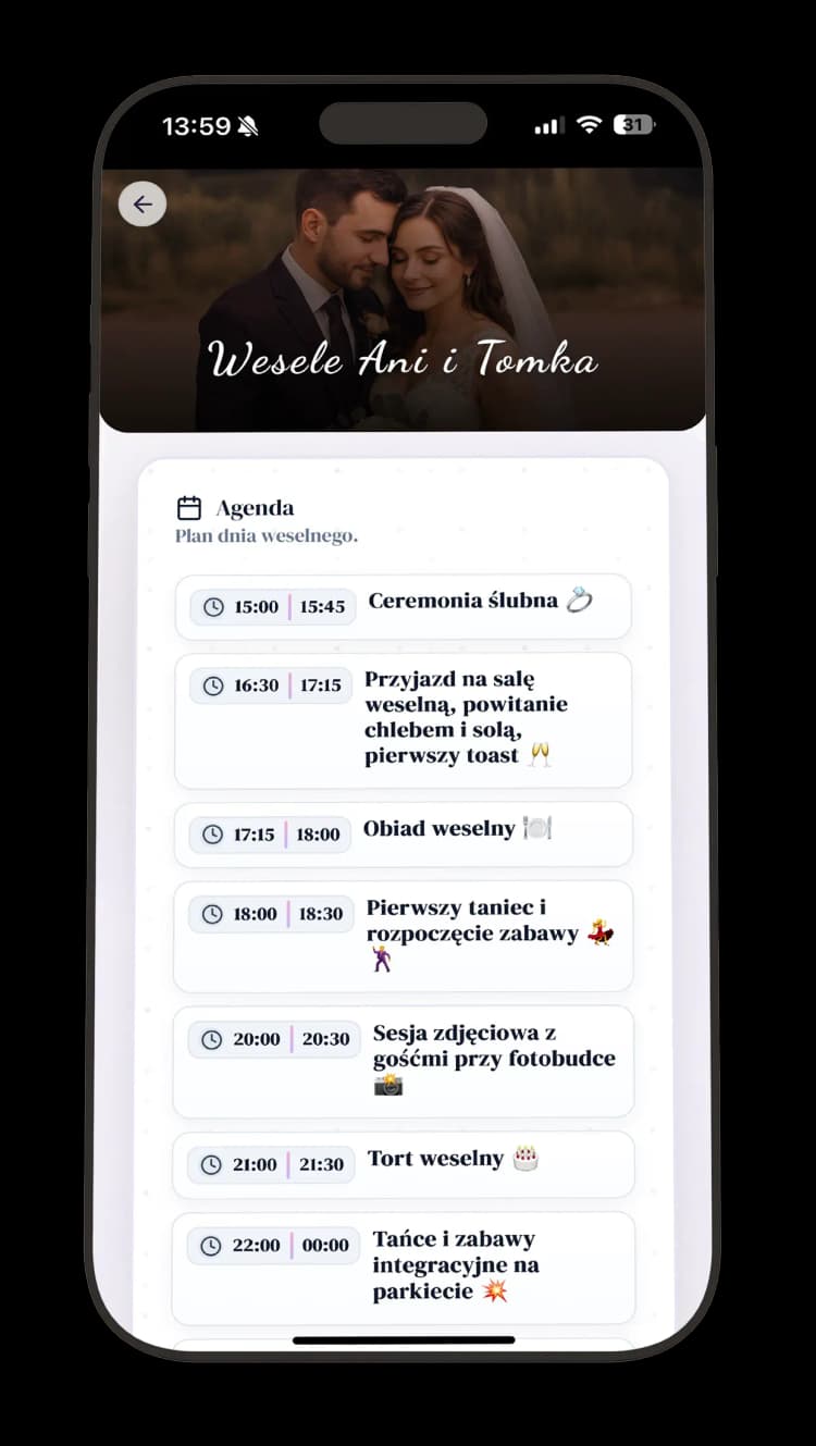 Feed wesela w aplikacji Foxyrose