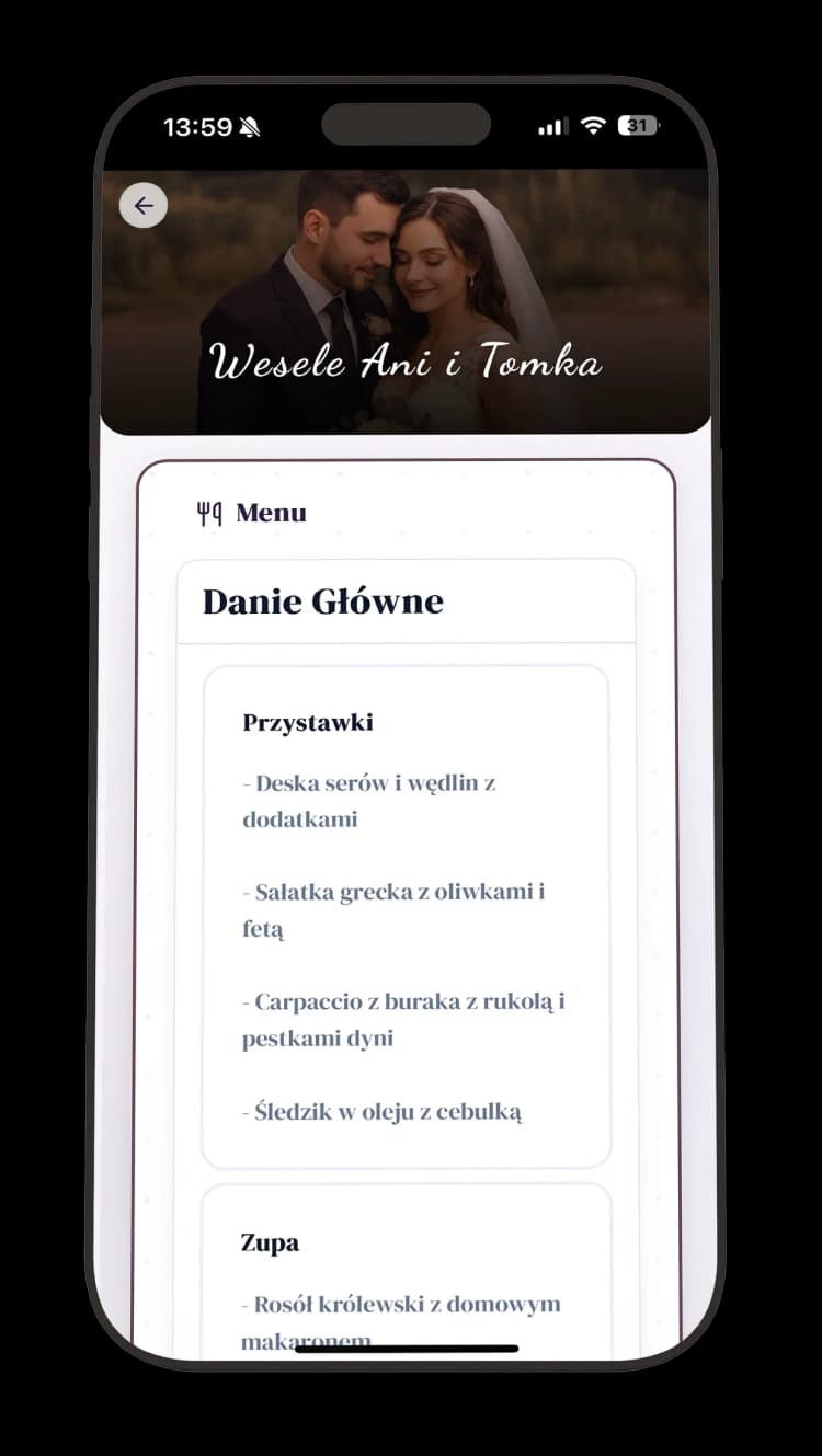 Agenda wesela w aplikacji Foxyrose